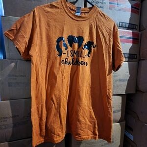 Hocus Pocus "I Smell Children" Orange Graphic Tee Tshirt Women's Medium M EUC